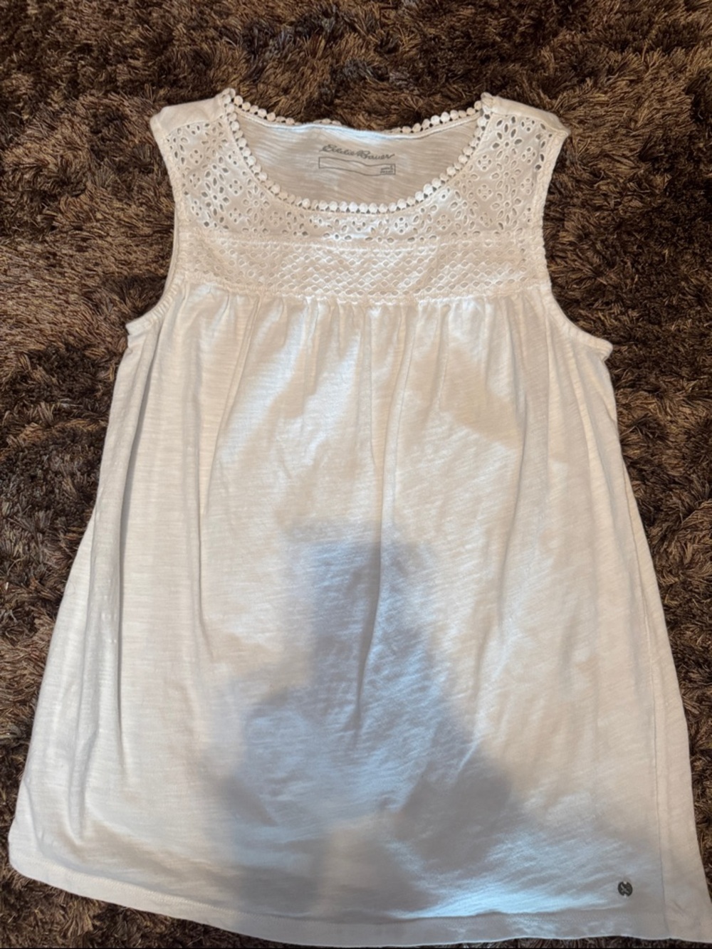 Eddie Bauer White Crochet Detail Sleeveless Top